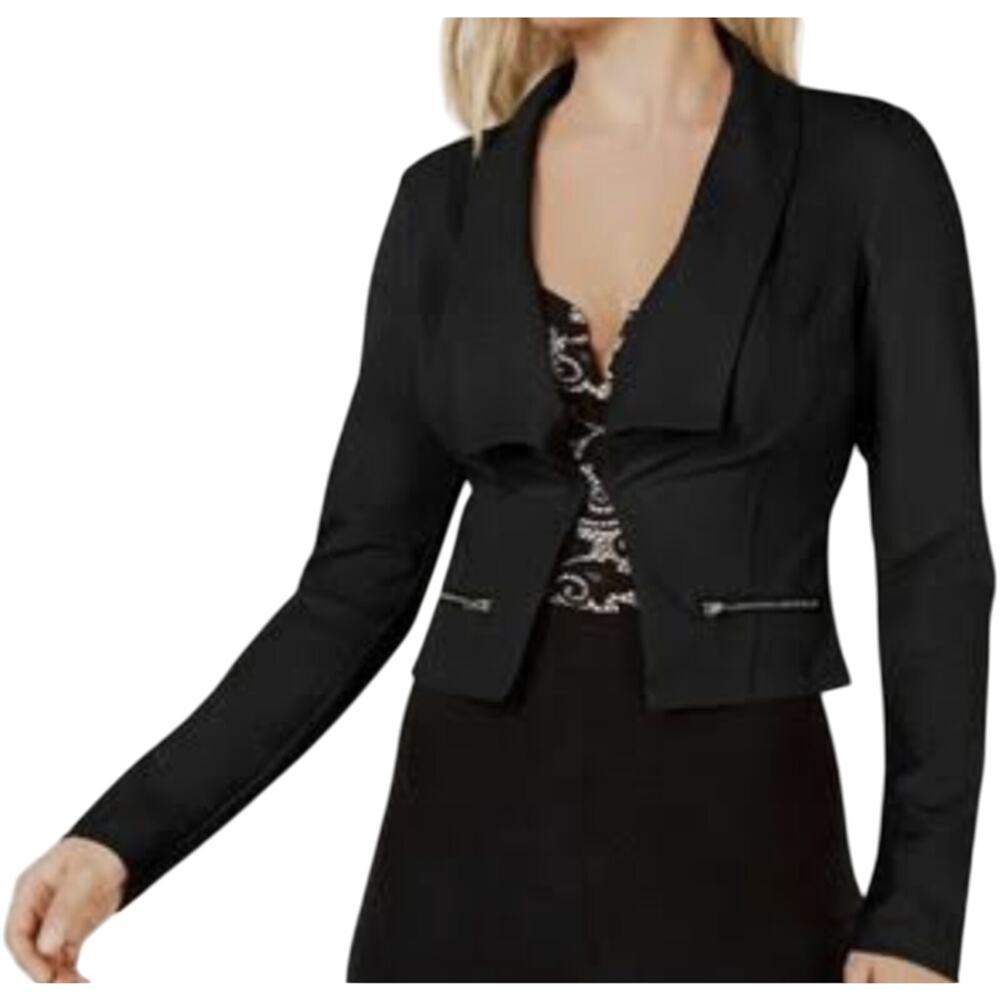 Material Girl Jacket Womens XL Open Front Blazer Moto Zip Pockets Caviar New
